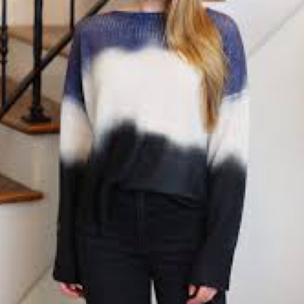 Skull Cashmere Zane Gradient Ombre Dip Dye Sweater With Embroidered Skull - XS